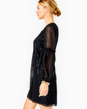 Load image into Gallery viewer, Cleme Silk Dress - Onyx Fish Clip Chiffon