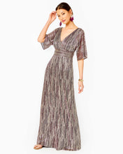 Load image into Gallery viewer, Parigi Maxi Dress - Gold Metallic Gold Metallic Rope Stripe Berry Crinkle
