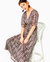 Load image into Gallery viewer, Parigi Maxi Dress - Gold Metallic Gold Metallic Rope Stripe Berry Crinkle