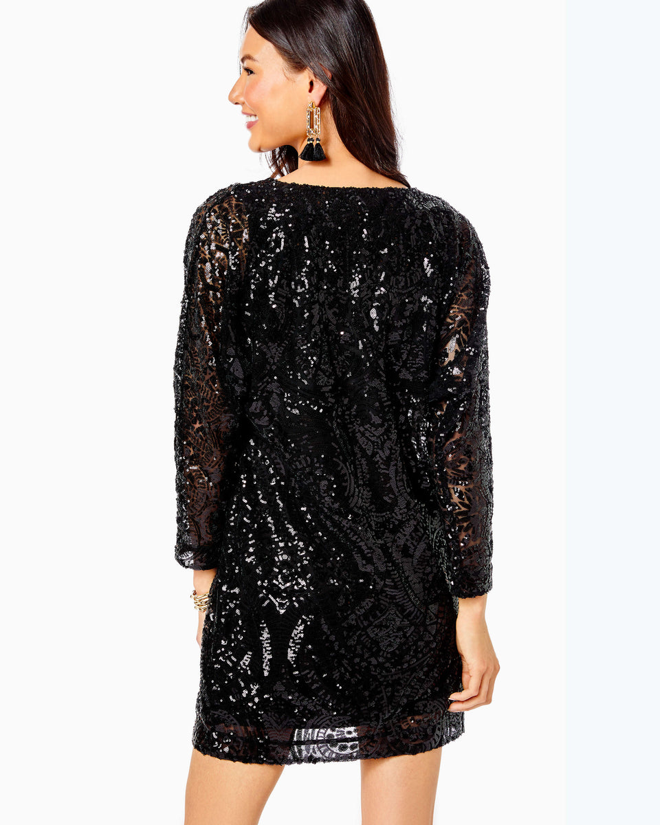 Leclair Sequin Dress - Onyx Sequin Sea Swirl Mesh – The Islands