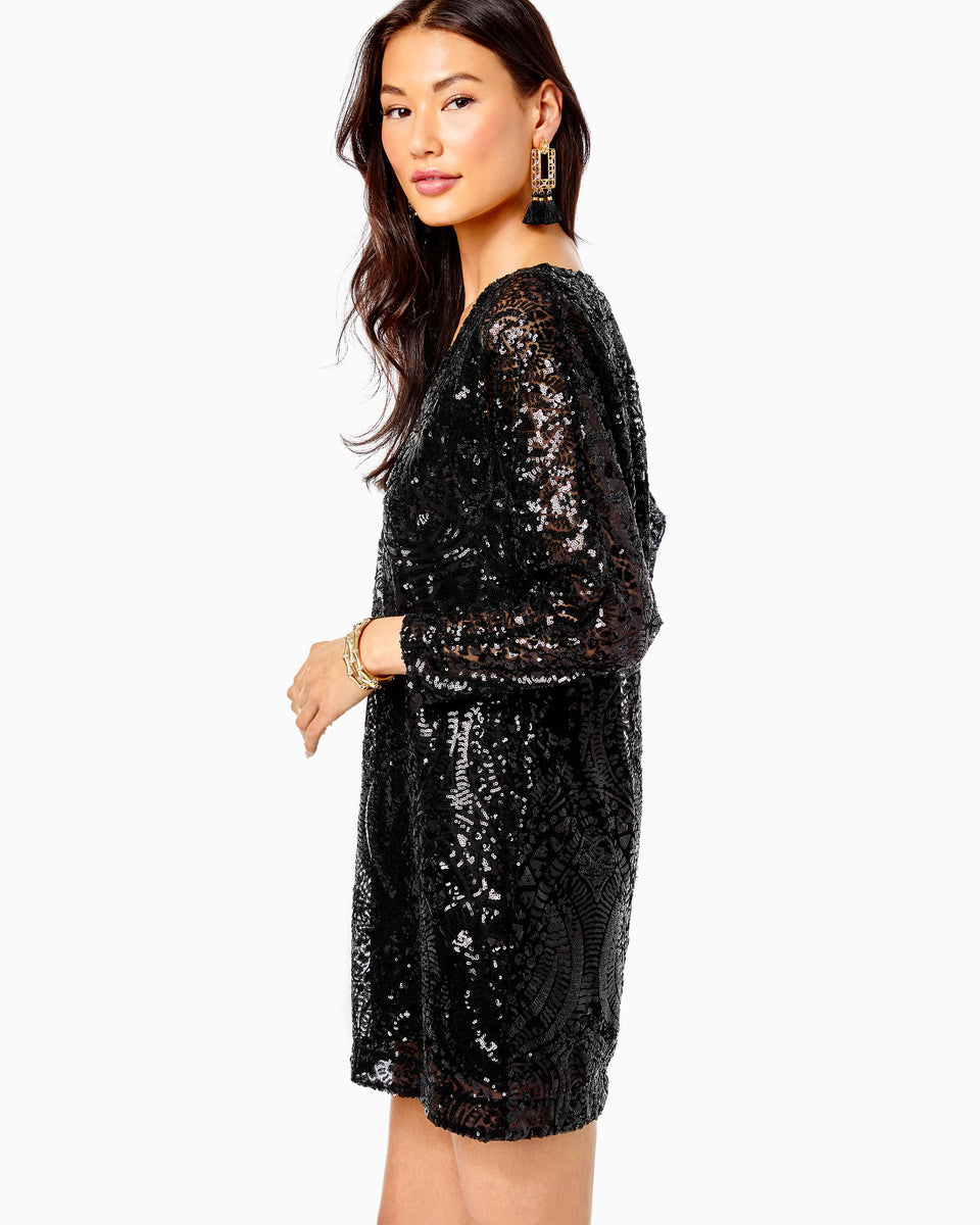 glitter disco dress Black Mesh Sequin Dress main image 0