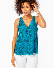 Load image into Gallery viewer, Florin Silk Top - Teal Bay Silk Swirl Clip