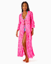 Load image into Gallery viewer, Motley Maxi Cover-Up - Aura Pink Poly Crepe Swirl Clip