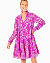Load image into Gallery viewer, Sarita Silk Dress - Wild Fuchsia Palm Leaf Silk Clip Chiffon