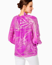 Load image into Gallery viewer, Caline Silk Top - Wild Fuchsia Palm Leaf Silk Clip Chiffon