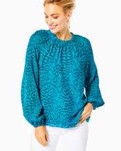 Load image into Gallery viewer, Caline Silk Top - Teal Bay Silk Swirl Clip