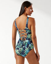 Load image into Gallery viewer, Art Of Palms Reversible Laced-Back One-Piece Swimsuit - Mare Navy Rev