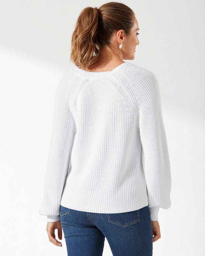 Long Sleeve V-Neck Sweater White