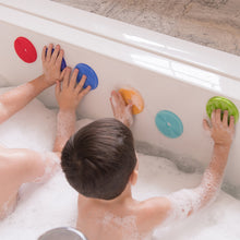 Load image into Gallery viewer, BATHIN' SMART RAINBOW SPOTS SILICONE BATH TOY AND SCRUB FOR KIDS AND TODDLERS, 7-PACK.
