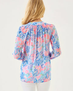 Elsa Silk Top - Multi Elephant Splash