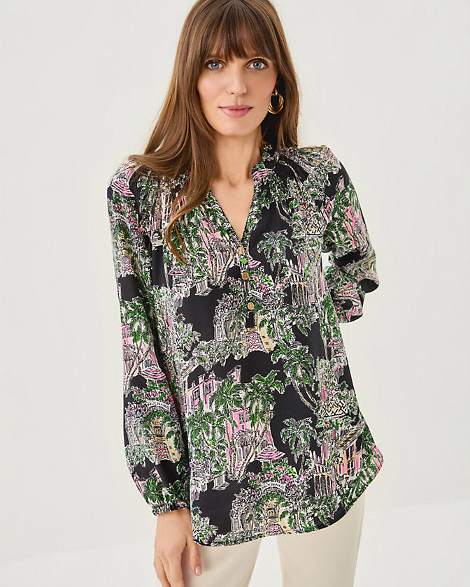 Elsa Silk Top - Onyx Pb Anniversary Toile