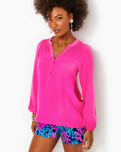 Elsa Silk Top - Pink Palms