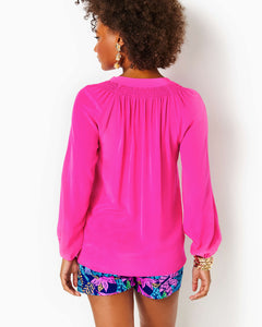 Elsa Silk Top - Pink Palms