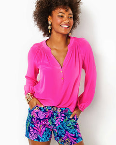 Elsa Silk Top - Pink Palms