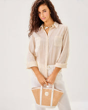 Load image into Gallery viewer, Sea View Button Down Top - Wicker Tan Ltwt Oxford Stripe
