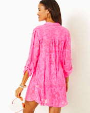 Load image into Gallery viewer, Natalie Shirtdress Cover-Up - Roxie Pink Poly Crepe Swirl Clip
