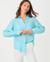 Load image into Gallery viewer, Sea View Linen Button Down Shirt - Capri Blue Saint Tropez Stripe
