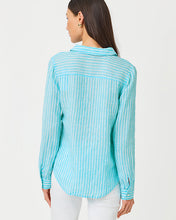 Load image into Gallery viewer, Sea View Linen Button Down Shirt - Capri Blue Saint Tropez Stripe
