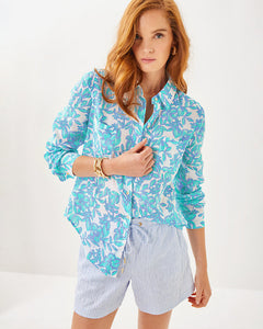 Sea View Linen Button Down Top - Jacaranda Blue Simply The Zest