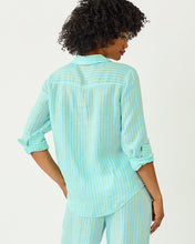 Load image into Gallery viewer, Sea View Linen Button Down Shirt - Mint Condition X Capri Blue Saint Tropez Stripe
