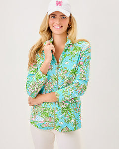 UPF 50+ Leona Zip-Up Jacket - Fresh Water Blue Sunbathers Bliss