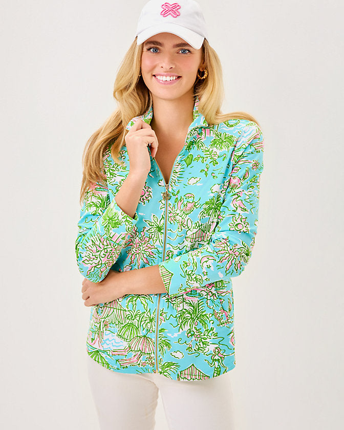 UPF 50+ Leona Zip-Up Jacket - Fresh Water Blue Sunbathers Bliss