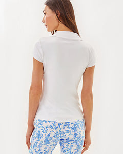 UPF 50+ Luxletic Frida Scallop Polo Top - Resort White