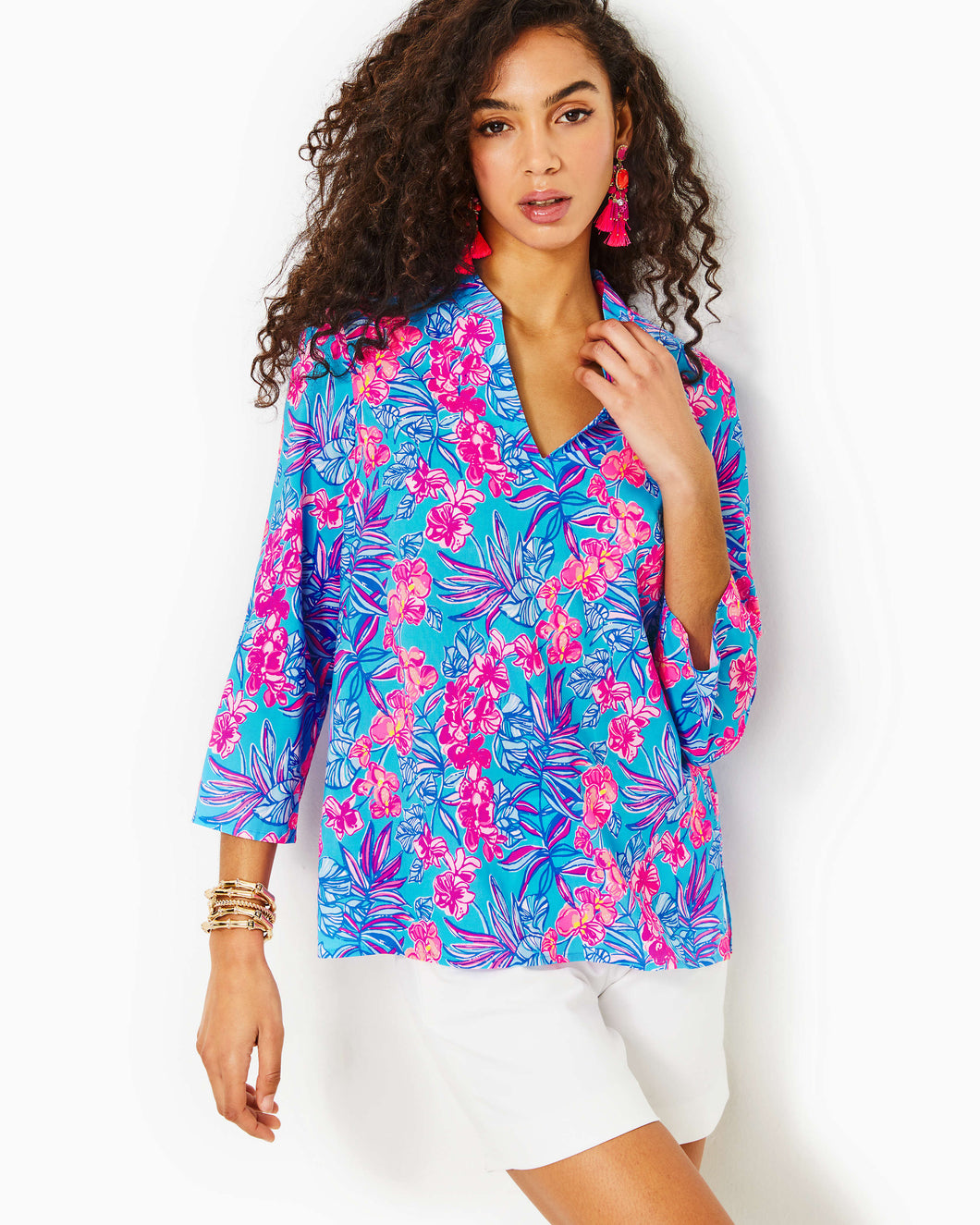 Luna Bay Tunic Top - Cumulus Blue Orchid Oasis