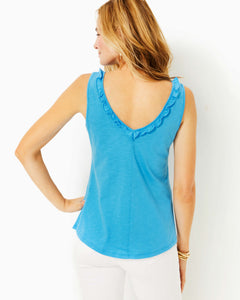 Gigi Ruffle Tank Top - Lunar Blue