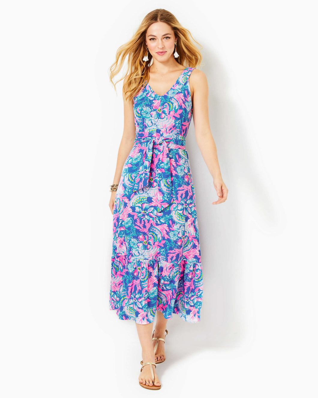 Madsen Midi Dress - Blue Tang Sitting Seaside