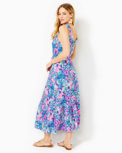 Madsen Midi Dress - Blue Tang Sitting Seaside