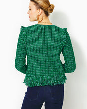 Load image into Gallery viewer, Simora Fringe Cardigan - Evergreen Exotic Tweed
