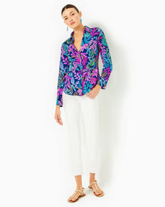 UPF 50+ ChillyLilly Marlena Button Down Top - Aegean Navy Calypso Coast