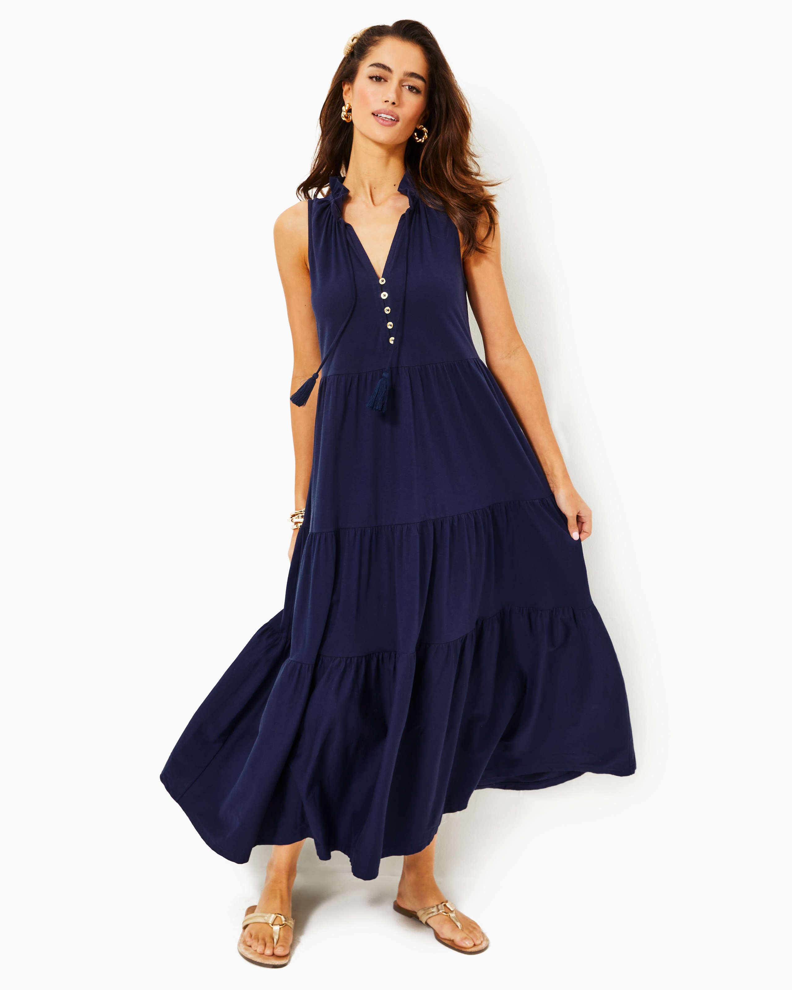 Malone Cotton Maxi Dress - True Navy – The Islands - A Lilly