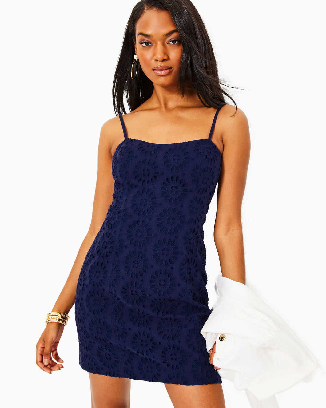 Shelli Eyelet Mini Dress - True Navy Oversized Pinwheel Eyelet