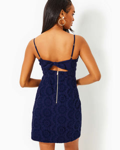 Shelli Eyelet Mini Dress - True Navy Oversized Pinwheel Eyelet