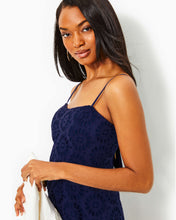 Load image into Gallery viewer, Shelli Eyelet Mini Dress - True Navy Oversized Pinwheel Eyelet
