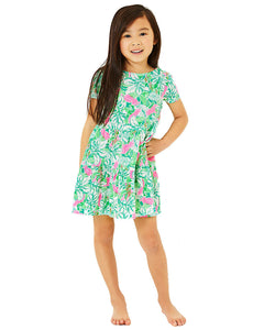 Girls Mini Geanna Short Sleeve Dress - Botanical Green Just Wing It