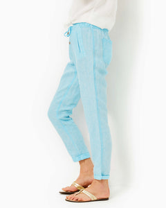31" Taron Mid-Rise Linen Pant - Celestial Blue X Resort White