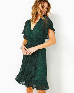 Sinclare Dress - Evergreen Metallic Knit Crinkle
