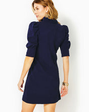 Load image into Gallery viewer, Elsey Popover Dress - True Navy Knit Pucker Jacquard
