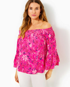 Kaori Off-the-Shoulder Top - Passion Fruit Pink Giraffic Park