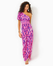 Load image into Gallery viewer, Solana One-Shoulder Maxi Dress - Havana Pink Turtle Tidepool Engineered Knit Dress
