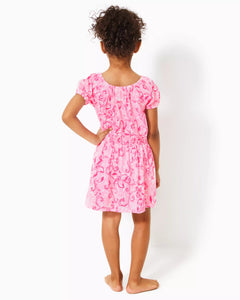 Girls Wyndmoor Dress - Conch Shell Pink Flamingle Garden