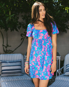 Delaney Short Sleeve Dress - Cumulus Blue Orchid Oasis