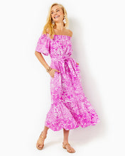Load image into Gallery viewer, Isbell Off-The-Shoulder Linen Midi Dress - Wild Fuchsia Swipe Right

