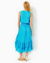 Load image into Gallery viewer, Valeri Midi Dress - Cumulus Blue Viscose Metallic Clip Dobby
