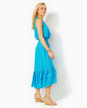 Load image into Gallery viewer, Valeri Midi Dress - Cumulus Blue Viscose Metallic Clip Dobby
