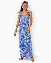 Load image into Gallery viewer, Serena V-Neck Maxi Dress - Blue Tang Flocking Fabulous Engineered Knit Dress
