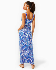Serena V-Neck Maxi Dress - Blue Tang Flocking Fabulous Engineered Knit Dress